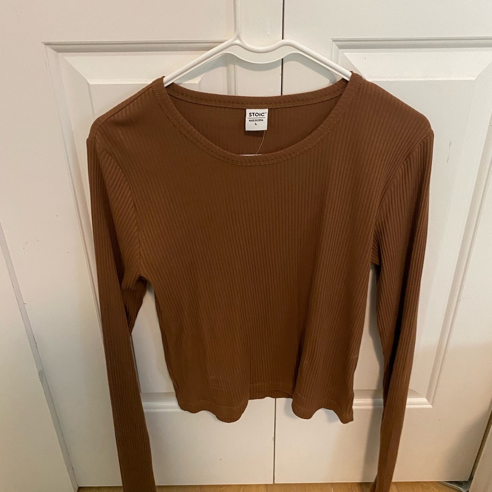 Women's Brown Ribbed Top
